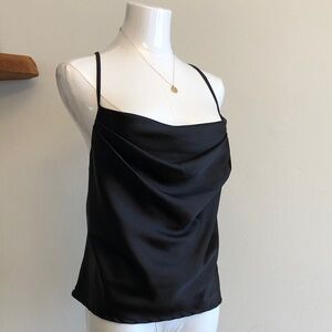 By Together Sleek Black Satun cowel neck Camisole